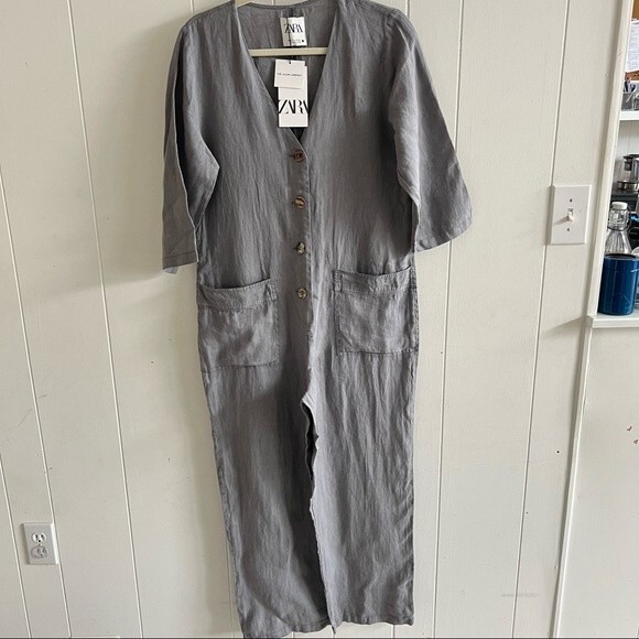 Zara Gray Lillian Linen Button Front Romper/Jumpsuit NWT - Picture 4 of 14